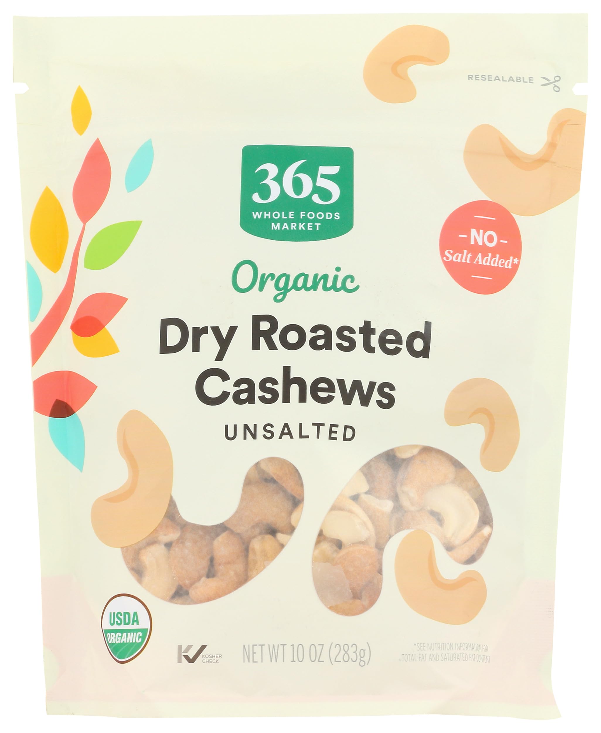365 by Whole Foods Market organic dry roasted cashews pack shot highlighting quality and convenience