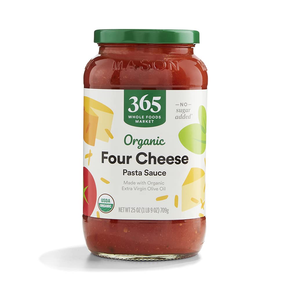 365 by Whole Foods Market organic four cheese pasta sauce jar, rich Italian flavor for quick pasta
