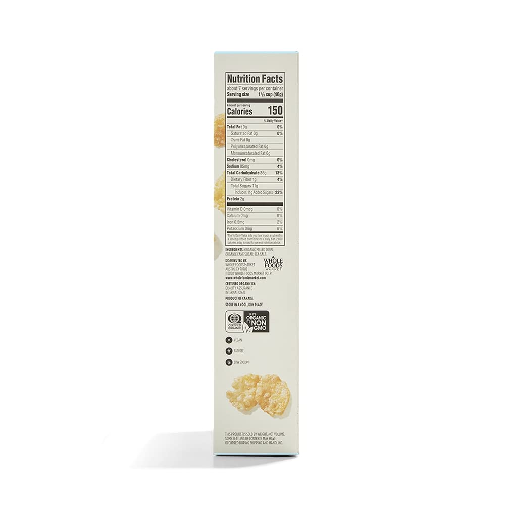 365 by Whole Foods Market Organic Frosted Flakes cereal pour showcases light, crispy flakes ready to enjoy