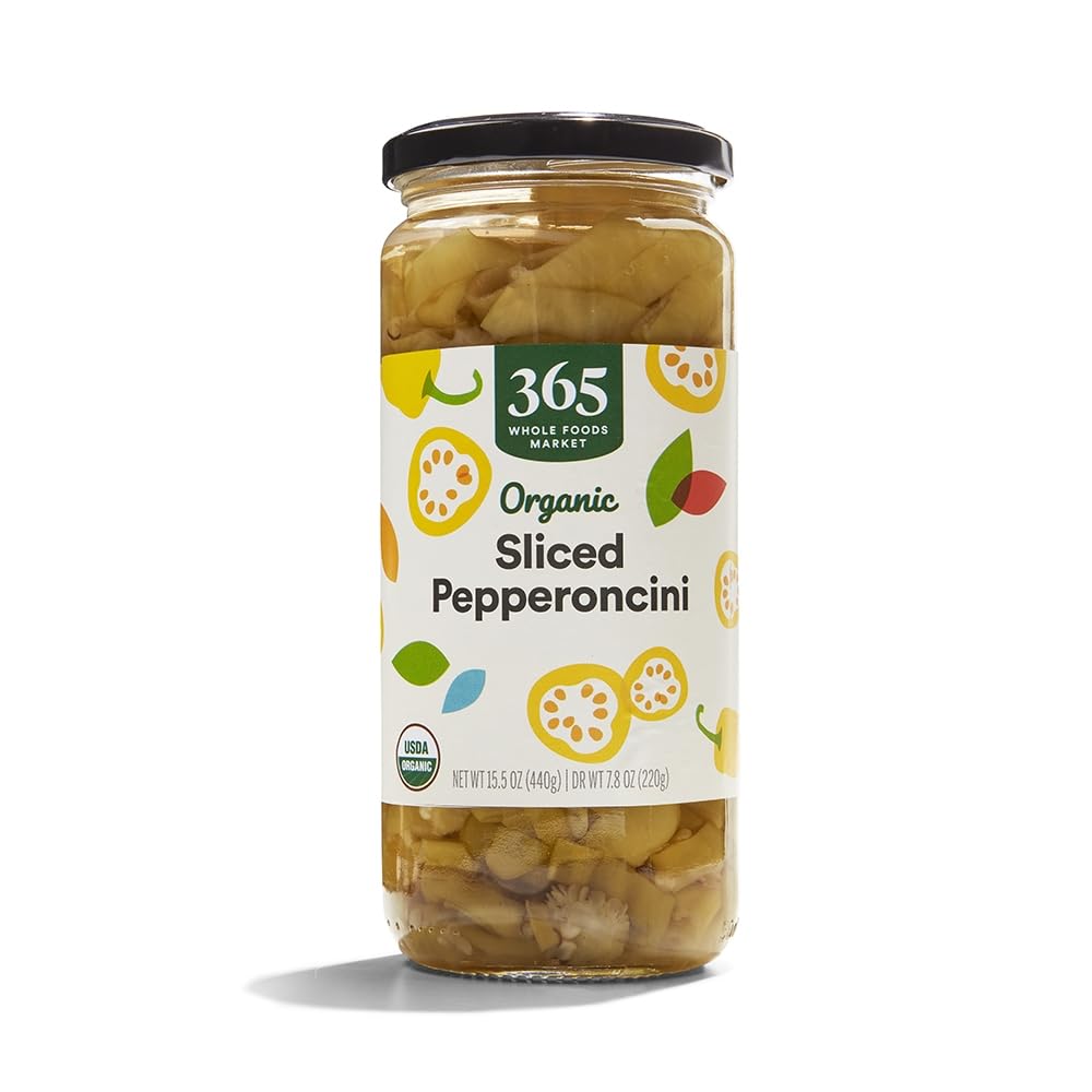 365 by Whole Foods Market Organic Golden Pepperoncini sliced in brine for tangy flavor