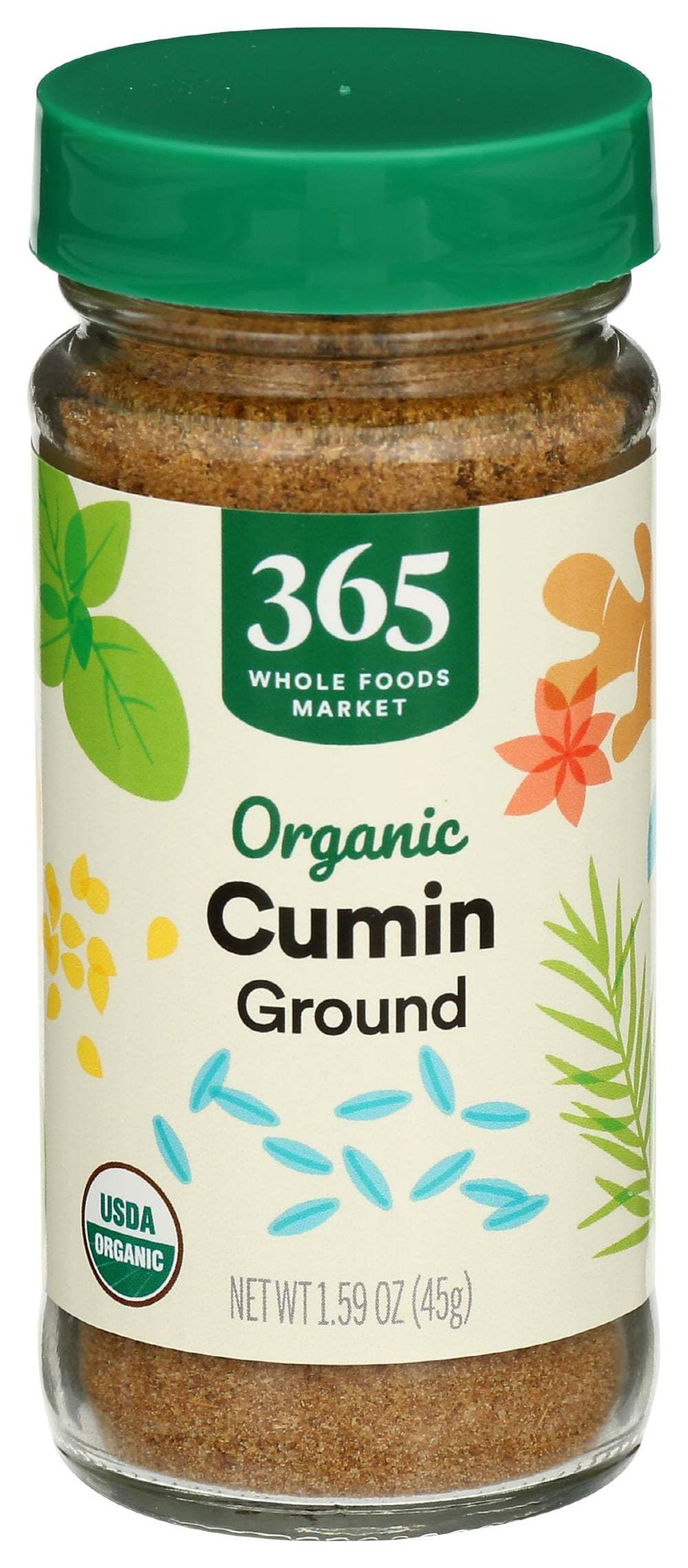 365 by Whole Foods Market organic ground cumin in a glass jar for flavorful meals.