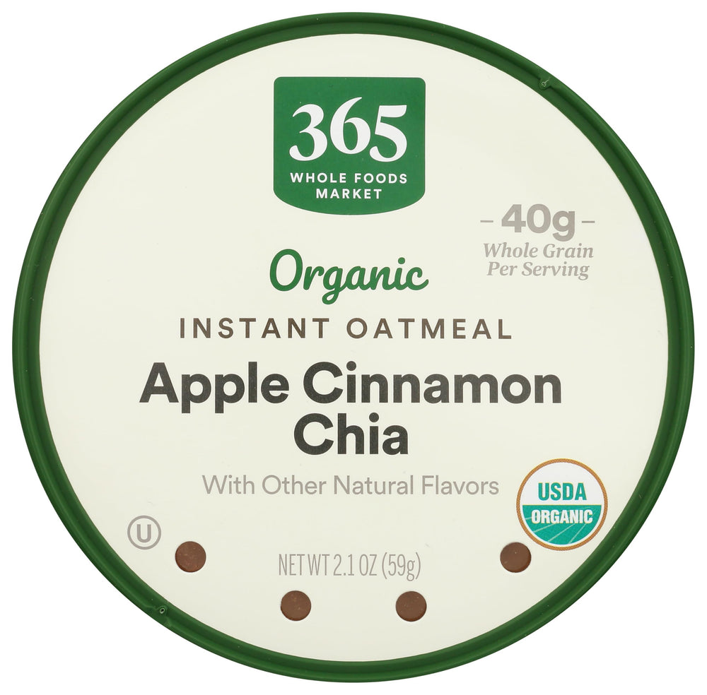 365 by Whole Foods Market organic instant oatmeal Apple Cinnamon Chia pack for quick breakfast.