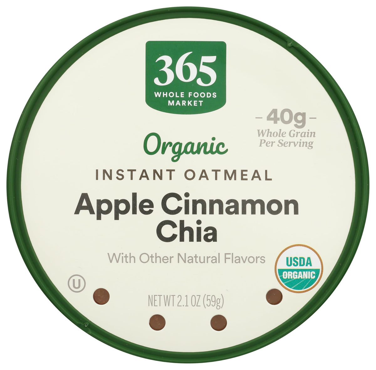365 by Whole Foods Market organic instant oatmeal Apple Cinnamon Chia pack for quick breakfast.