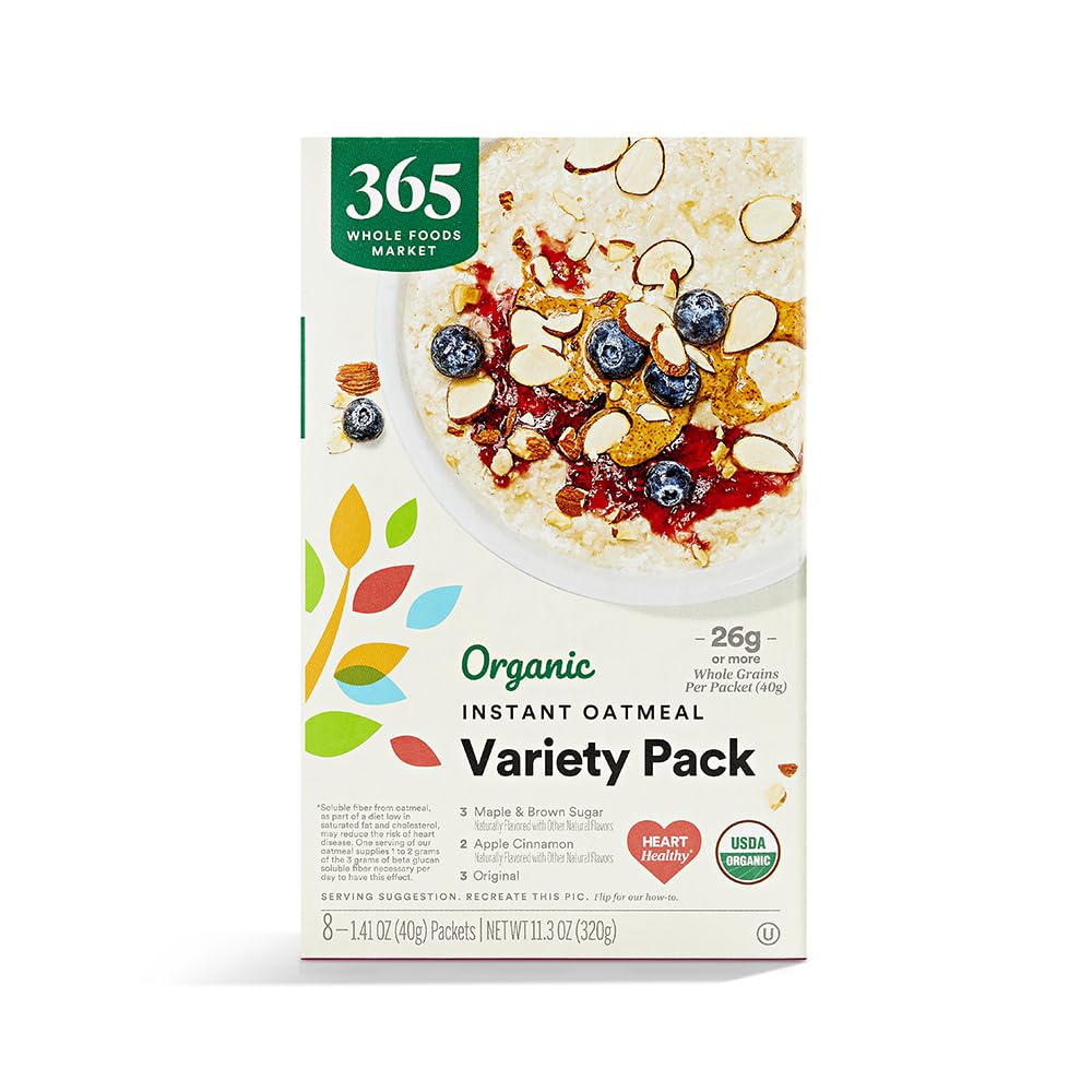 365 by Whole Foods Market organic instant oatmeal variety pack in packaging for quick breakfasts.