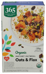 365 by Whole Foods Market organic instant oats and flax eight-pack box, convenient for quick mornings.