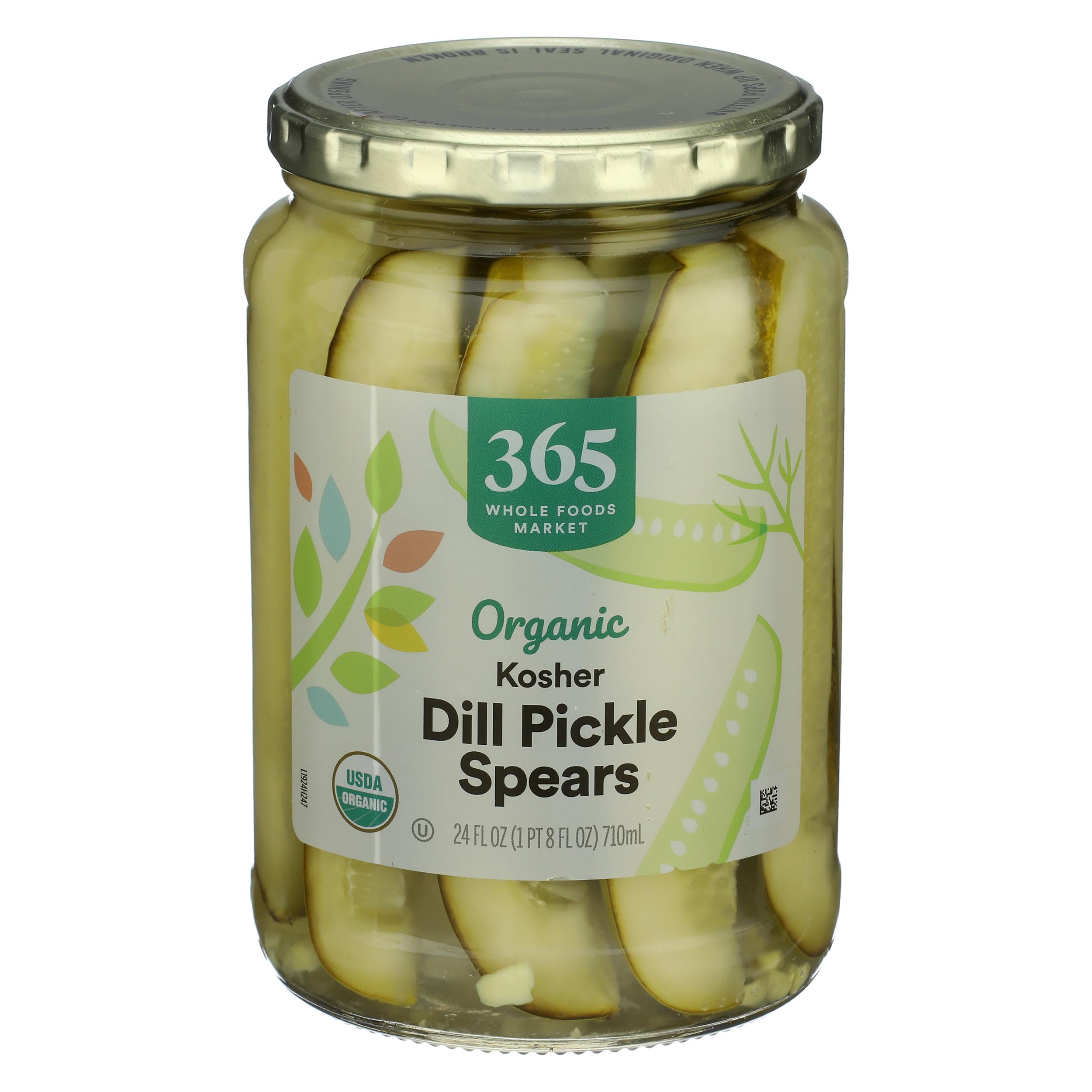 365 by Whole Foods Market organic kosher dill pickle spears jar close-up, crisp texture