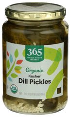 365 by Whole Foods Market Organic Kosher Dill Pickles jar for crisp sandwiches and tangy snacking.