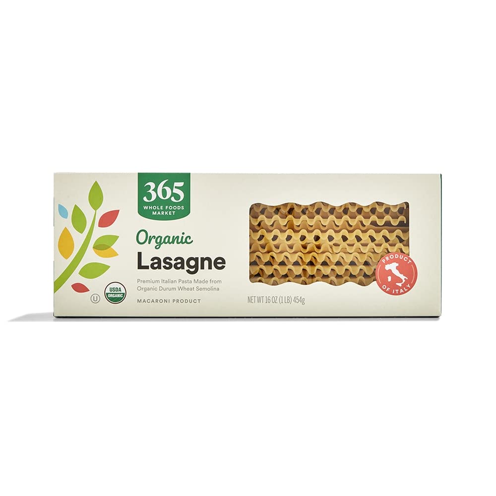 365 by Whole Foods Market Organic Lasagne pack — durable noodles for layering lasagna.