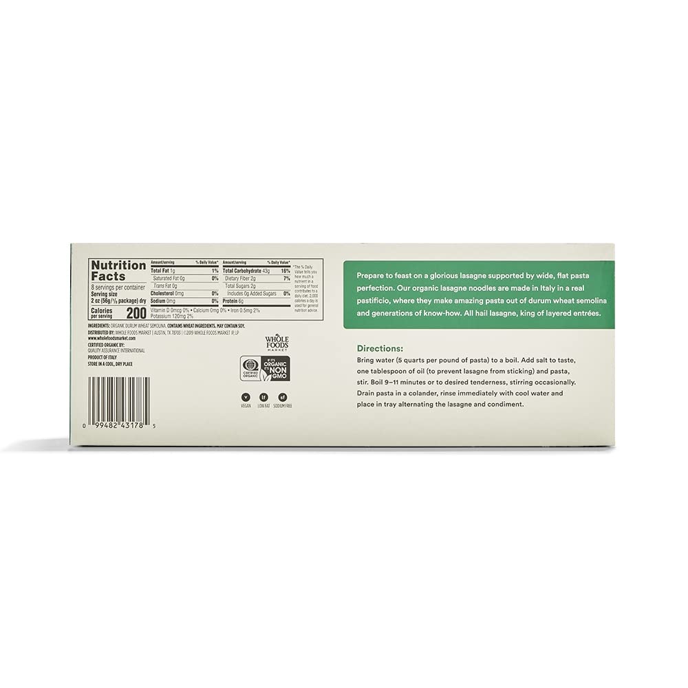 365 by Whole Foods Market Organic Lasagne serving — slice-friendly portions for weeknight meals.