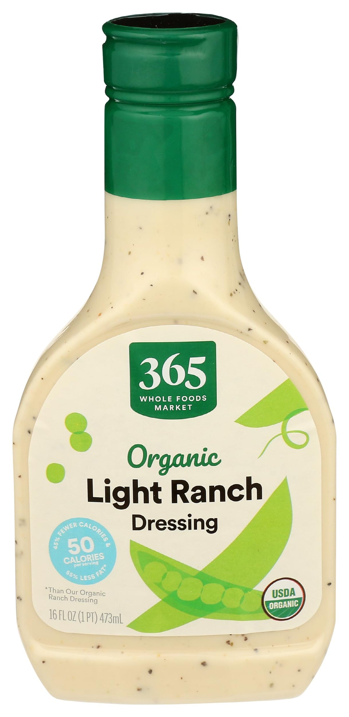365 by Whole Foods Market Organic Light Ranch Dressing bottle closeup for a lighter salad option