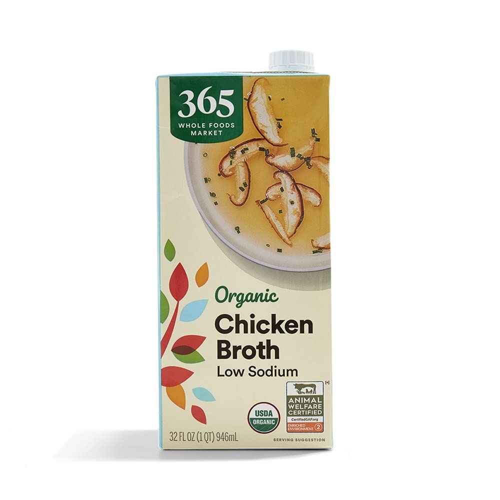 365 by Whole Foods Market organic low-sodium broth with an easy-open cap for quick soups.