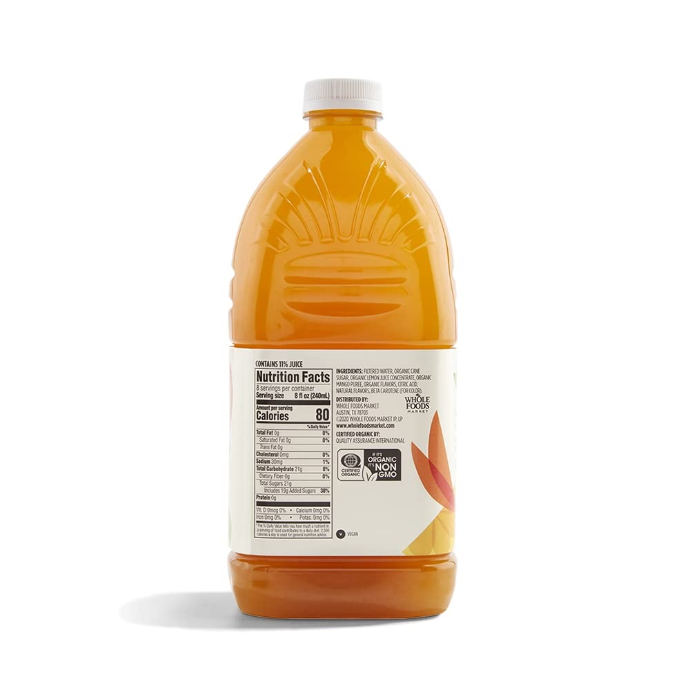 365 by Whole Foods Market Organic Mango Lemonade bottle front view with vibrant color