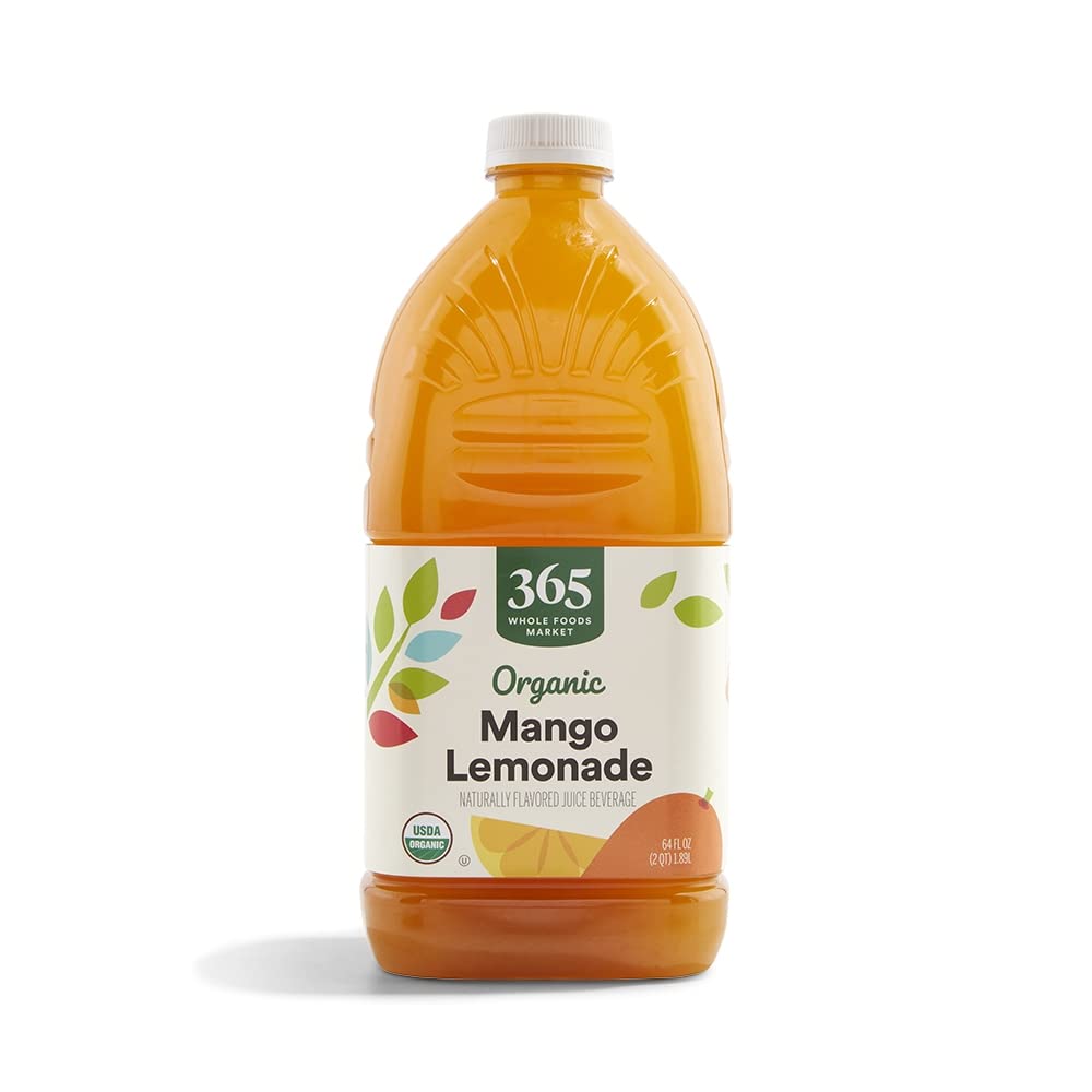 365 by Whole Foods Market Organic Mango Lemonade bottle pouring with refreshing mango flavor for warm days