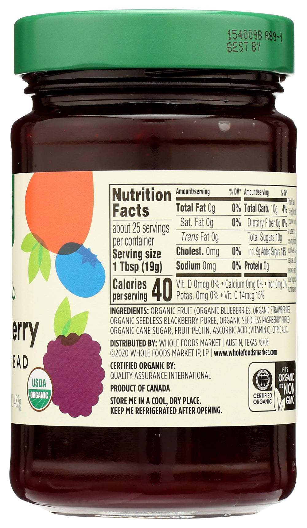 365 by Whole Foods Market organic mixed berry fruit spread berry close-up with vibrant texture