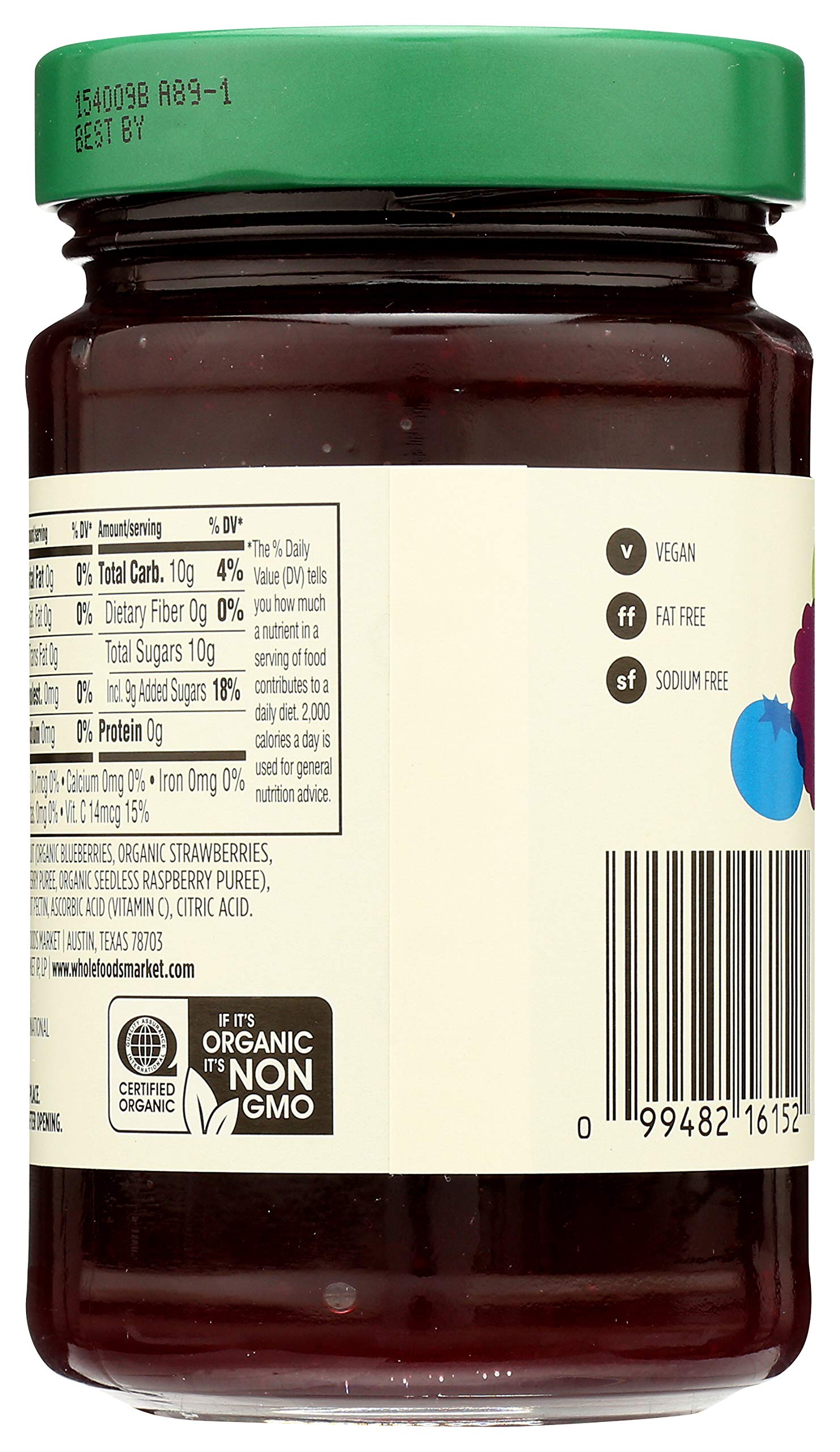 365 by Whole Foods Market organic mixed berry fruit spread ingredients close-up