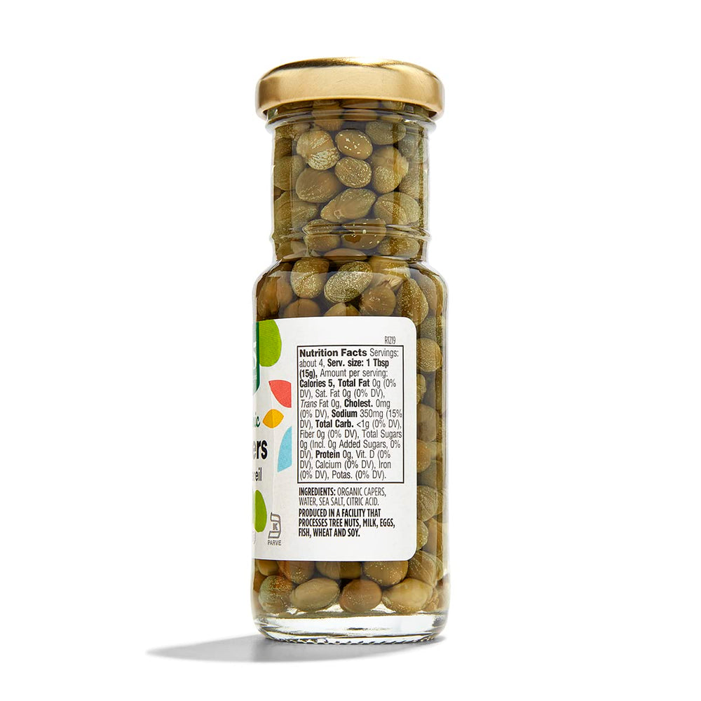 365 by Whole Foods Market organic Nonpareil capers closeup, delicate texture enhances sauces and salads.