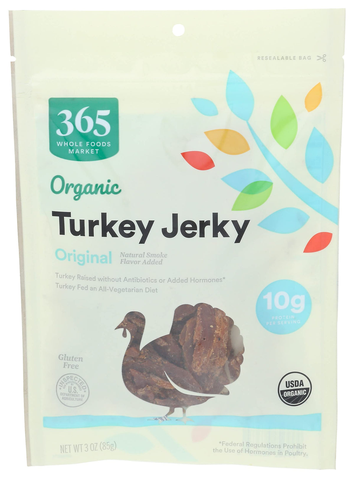 365 by Whole Foods Market Organic Original Turkey Jerky packaging shows brand and convenient protein.