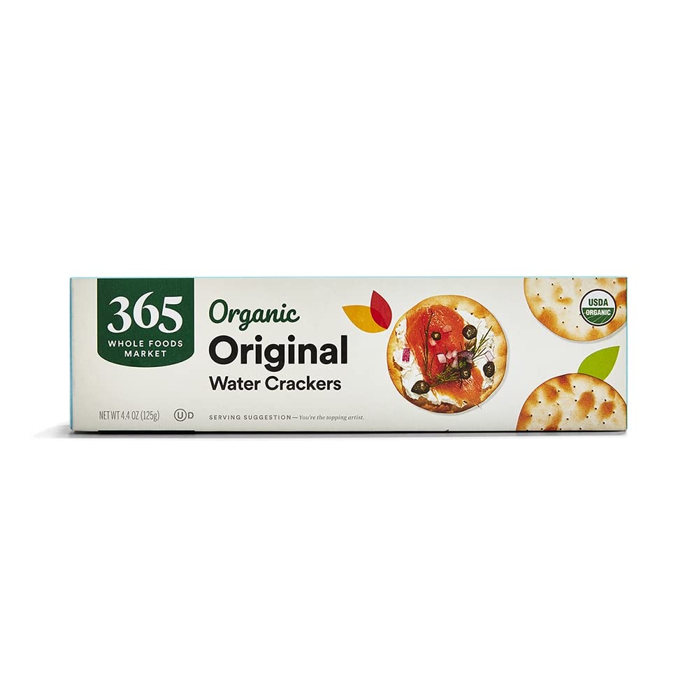 365 by Whole Foods Market Organic Original Water Crackers front pack, light and crisp for cheese pairings