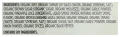 365 by Whole Foods Market peppered beef jerky ingredients highlight organic soy sauce and pepper.