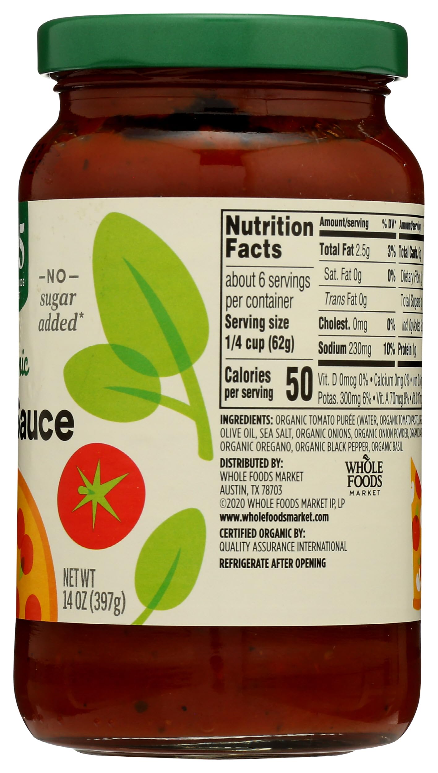 365 by Whole Foods Market Organic Pizza Sauce ingredients list highlights simple organic tomatoes