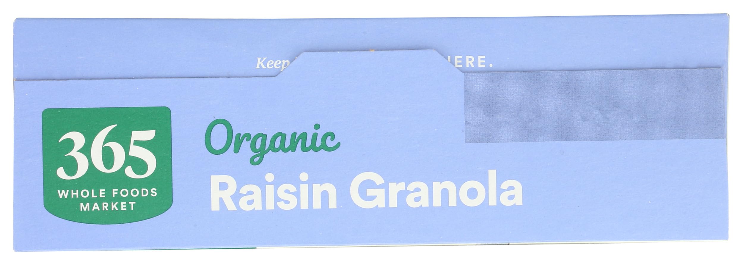 365 by Whole Foods Market organic raisin granola packaging showcasing clean ingredient label