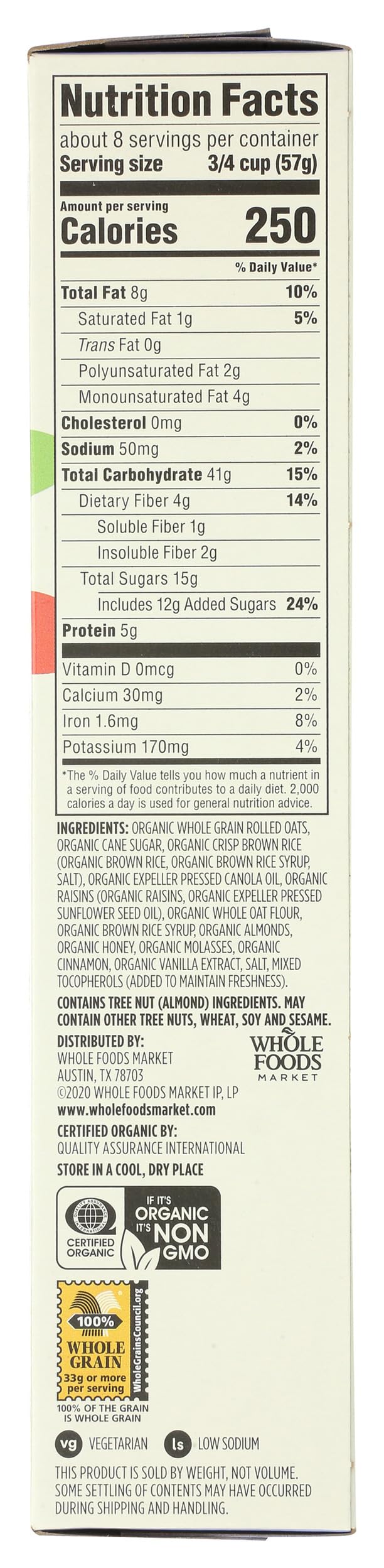 365 by Whole Foods Market organic raisin granola pour highlights golden clusters for yogurt topping