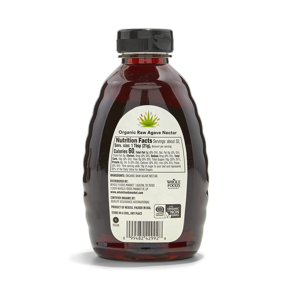 365 by Whole Foods Market Organic Raw Agave Nectar side view, premium natural sweetener.