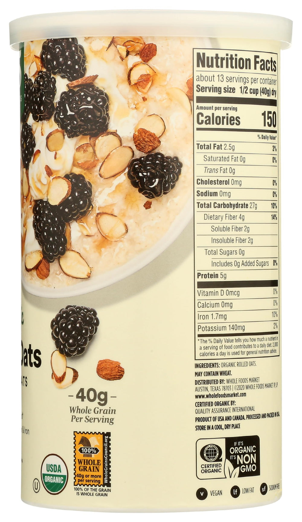 Oats used for baking and hot cereal with no sugar added.