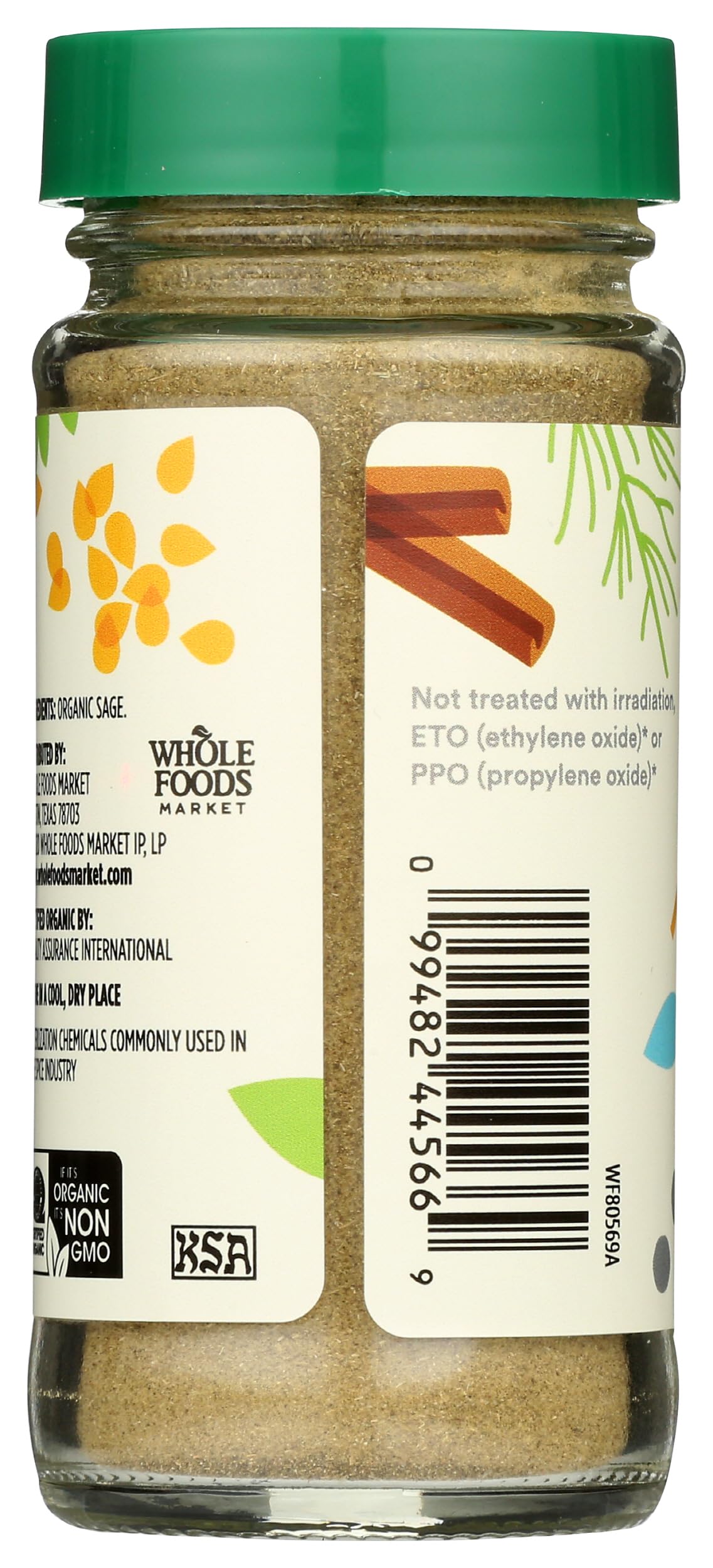 365 by Whole Foods Market Organic Sage bottle closeup—intense flavor enhancer for recipes.
