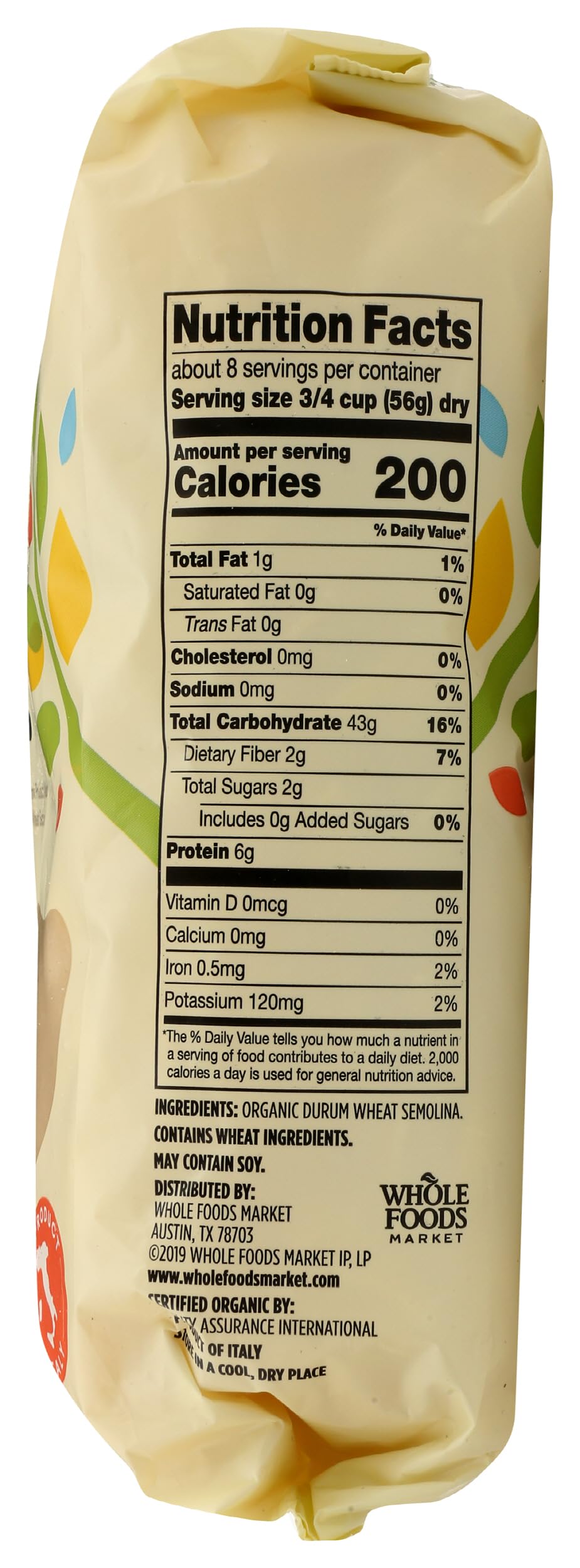365 by Whole Foods Market organic shells raw durum wheat semolina, premium pasta base.