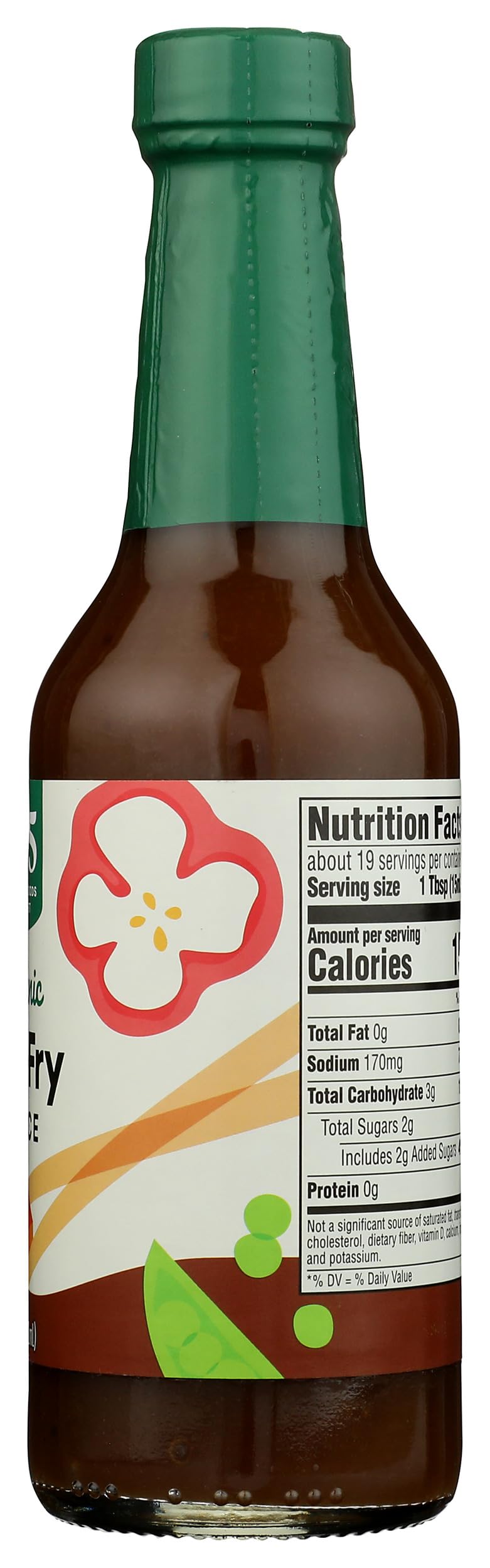 Product on grocery shelf emphasizing organic stir-fry sauce quality.