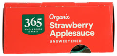 365 by Whole Foods Market low-sodium snack option in strawberry applesauce pouch.