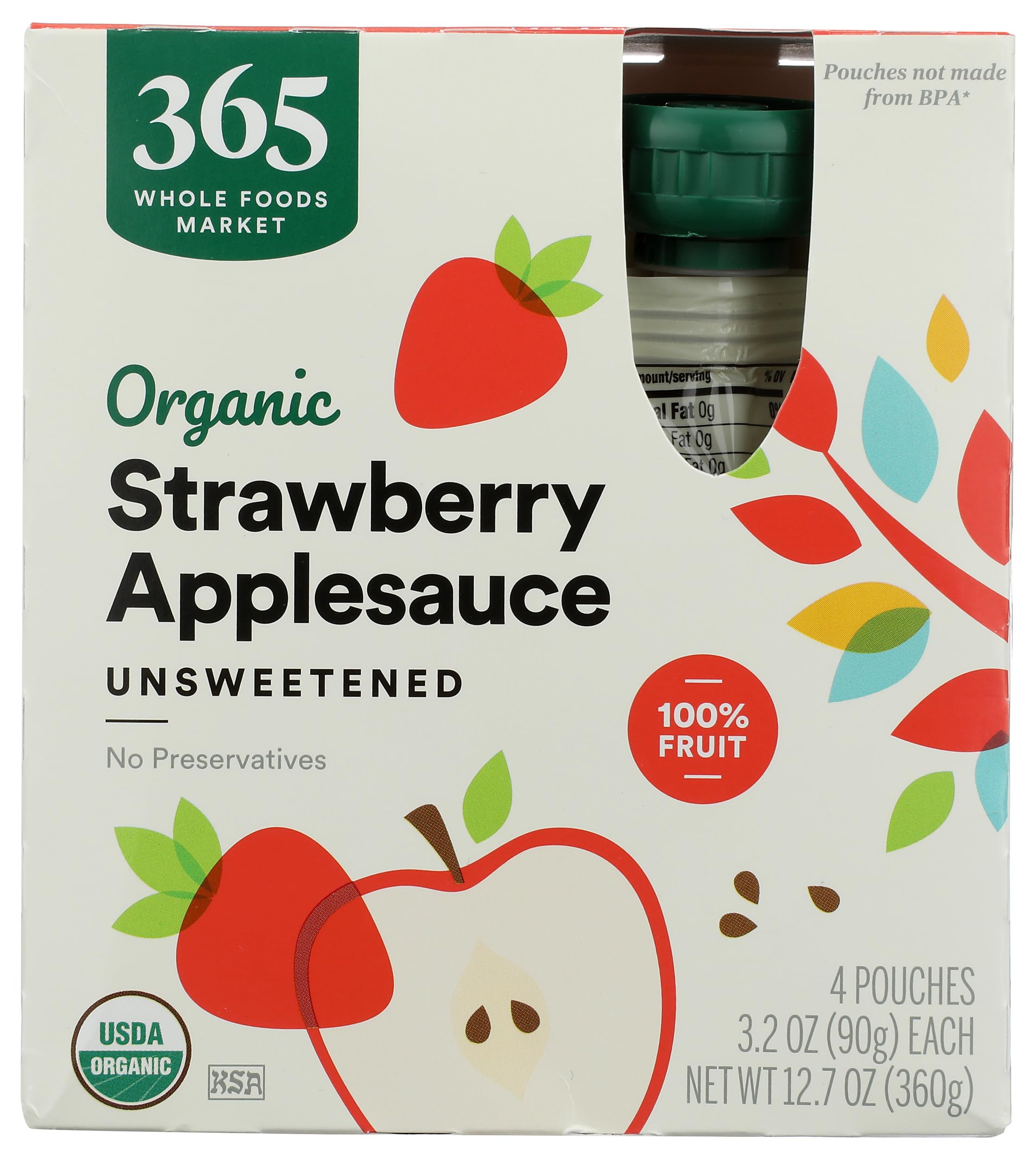 365 by Whole Foods Market organic strawberry applesauce pouch for on-the-go snacking.