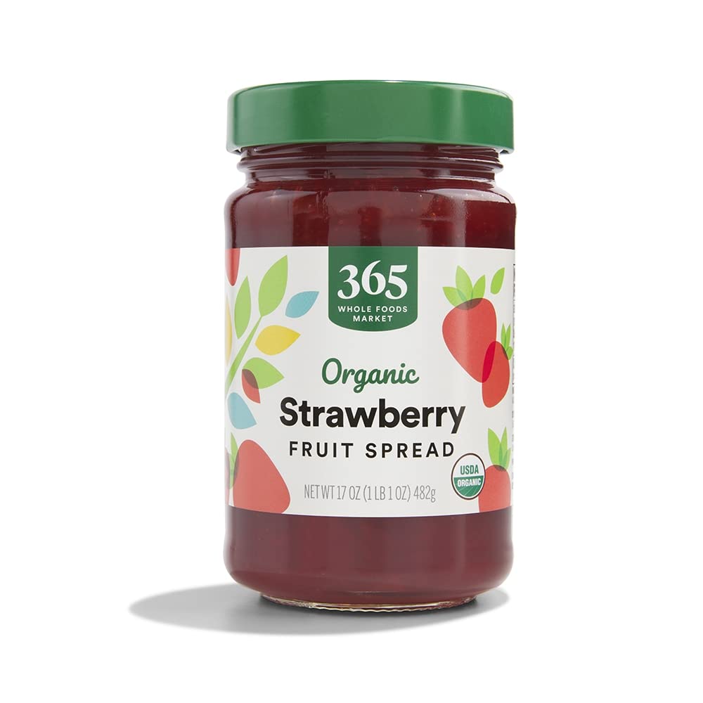 365 by Whole Foods Market organic strawberry spread jar highlighting rich fruit flavor for breakfast