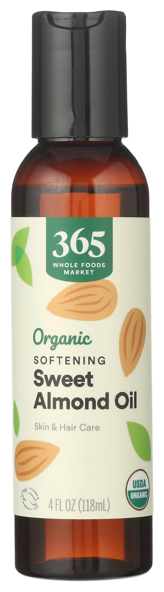 365 by Whole Foods Market almond oil bottle ready for skin hydration and hair nourishment.