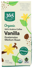 365 by Whole Foods Market Organic Vanilla Guatemalan Ground Coffee bag with rich vanilla aroma