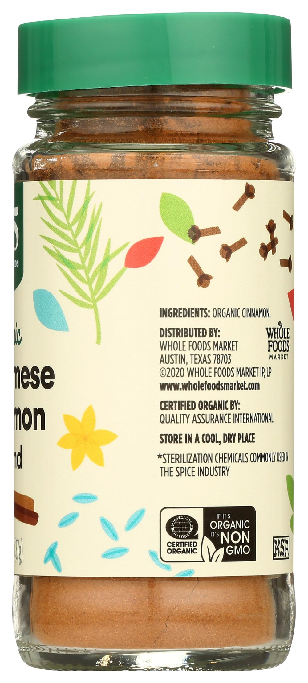 Spice jar shot with 365 by Whole Foods Market Organic Vietnamese Cinnamon Ground ready to season meals