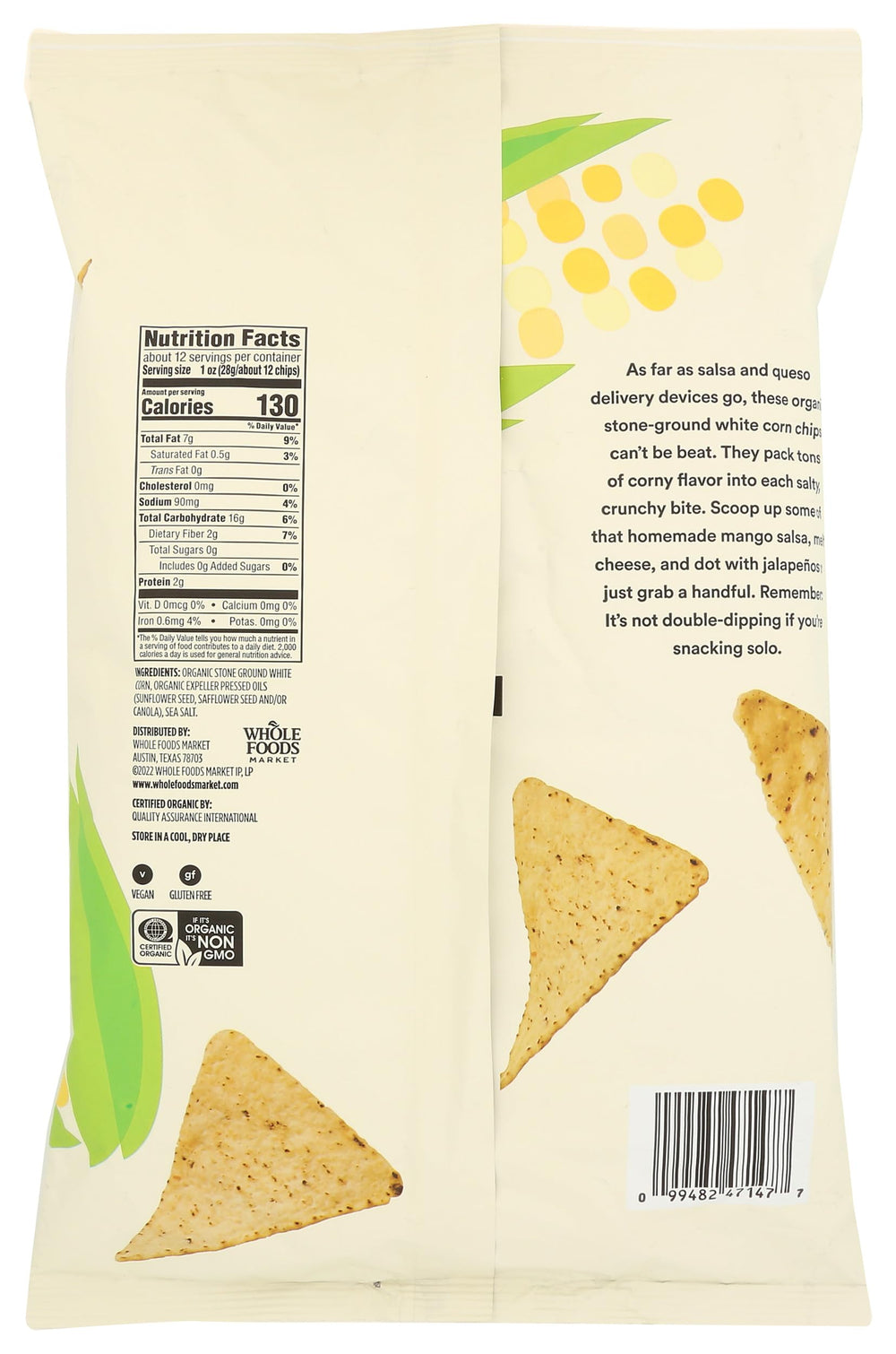 Close-up of 365 by Whole Foods Market chips showing crispy texture for dipping.