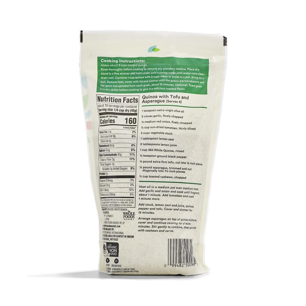 365 by Whole Foods Market organic white quinoa cooked bowl, perfect for protein-rich meals.