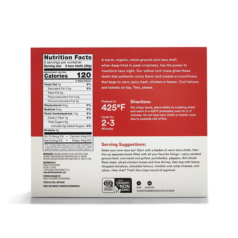 365 by Whole Foods Market organic yellow taco shells crisp outer texture ideal for toppings