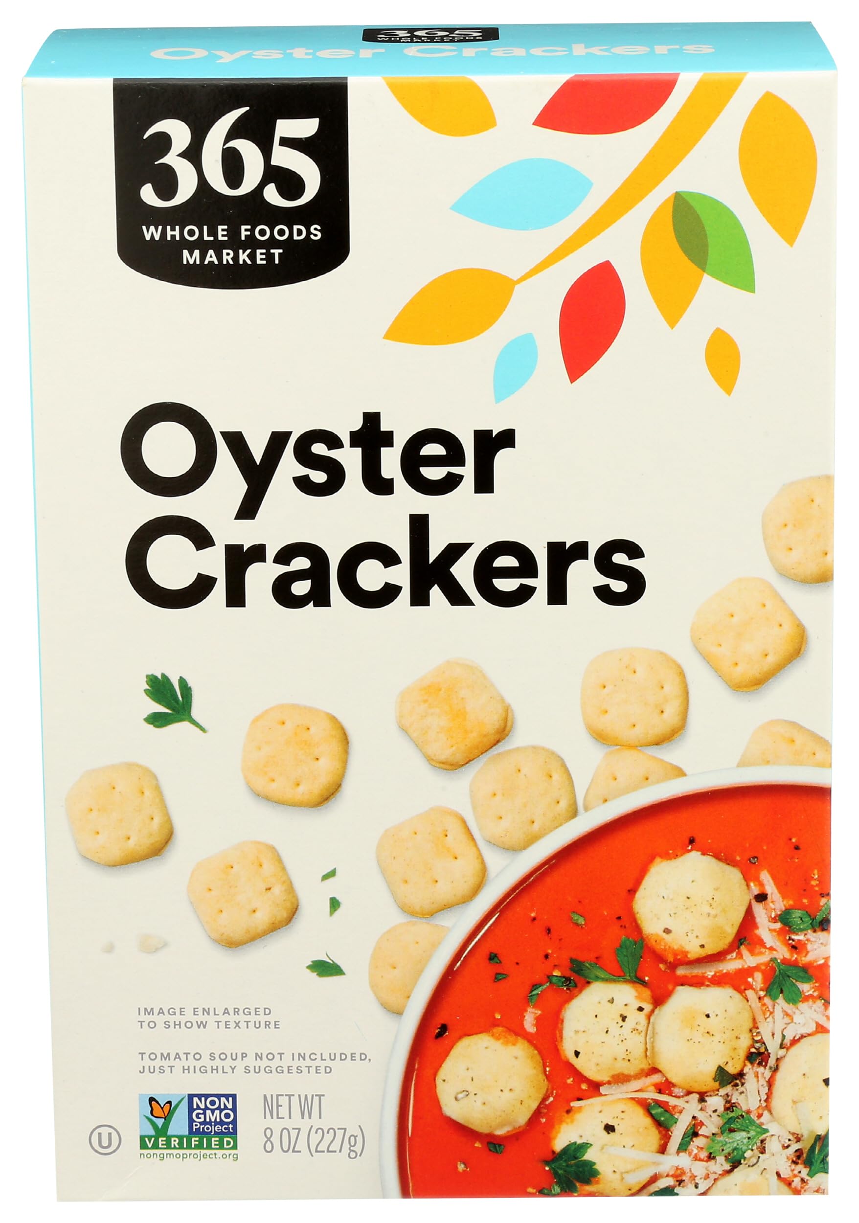 365 by Whole Foods Oyster Crackers 8-ounce packaging, perfect for soup and chowder accompaniment