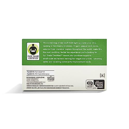 365 by Whole Foods Market peppermint tea box highlighting USDA organic certification