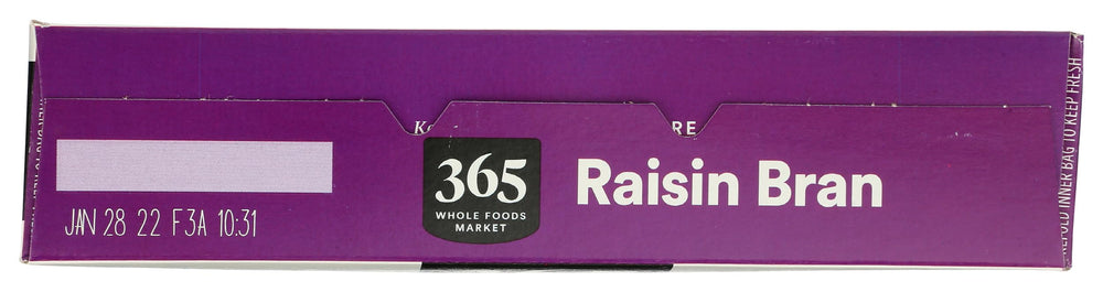 365 by Whole Foods Market Raisin Bran raisins close-up, natural sweetness cue