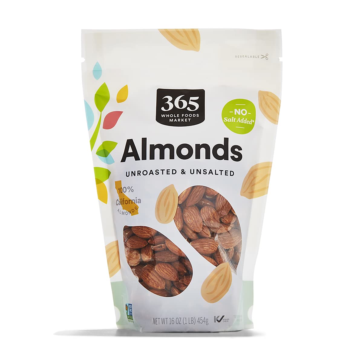 365 by Whole Foods Market raw almonds in bag, ready to snack.