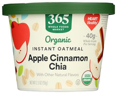 Ready-to-eat bowl of 365 Apple Cinnamon Chia oatmeal.