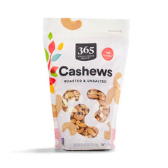 365 by Whole Foods Market roasted unsalted cashews in a bag, ideal for everyday snacking.