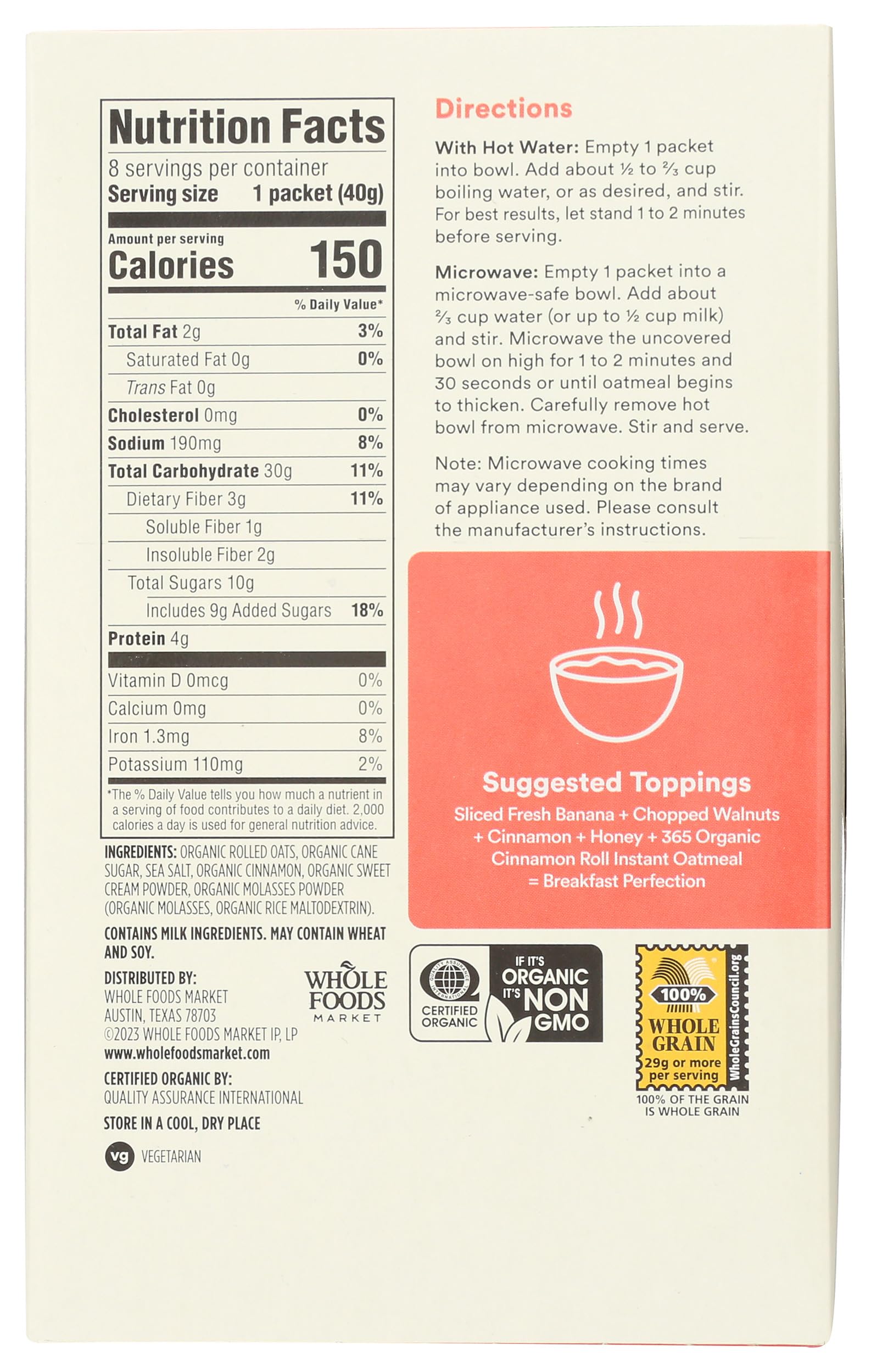 365 by Whole Foods Market single-serve oatmeal packets for busy mornings