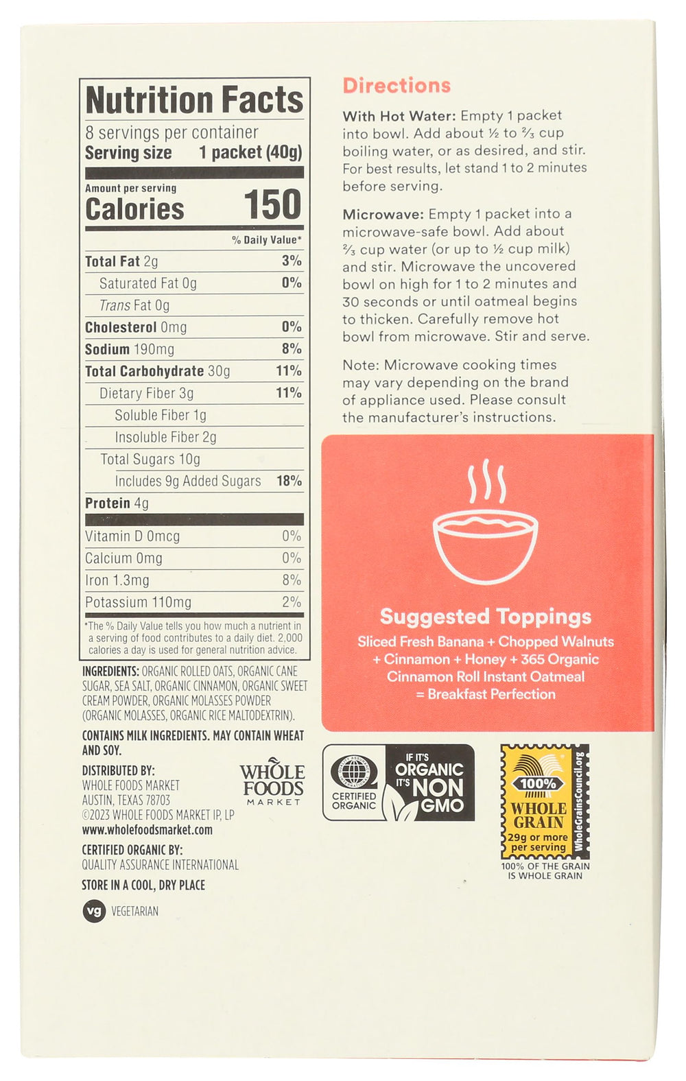 365 by Whole Foods Market single-serve oatmeal packets for busy mornings