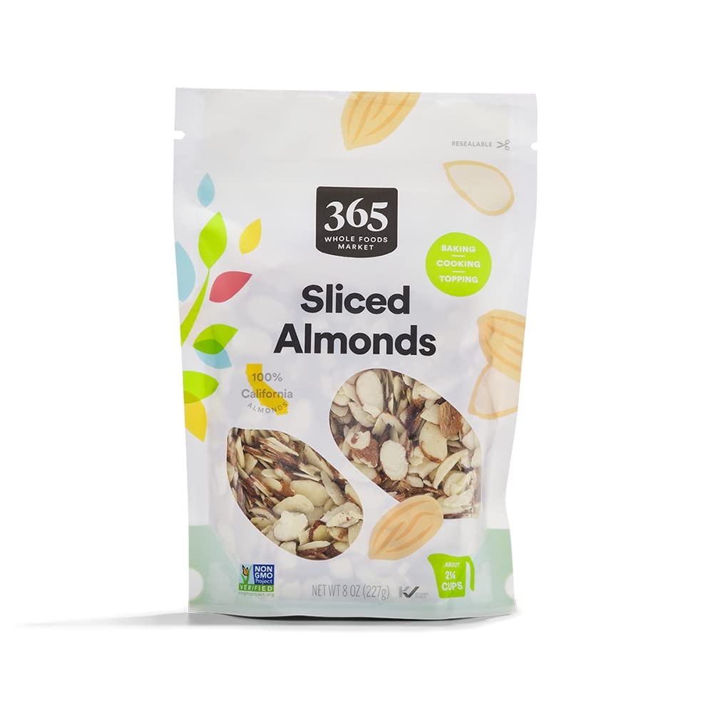 365 by Whole Foods Market sliced almonds, 8-ounce bag, ideal for baking and topping.