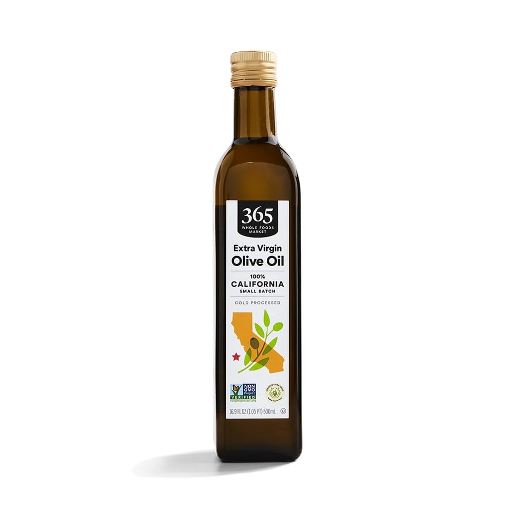 365 by Whole Foods Market small batch California olive oil bottle front, premium quality